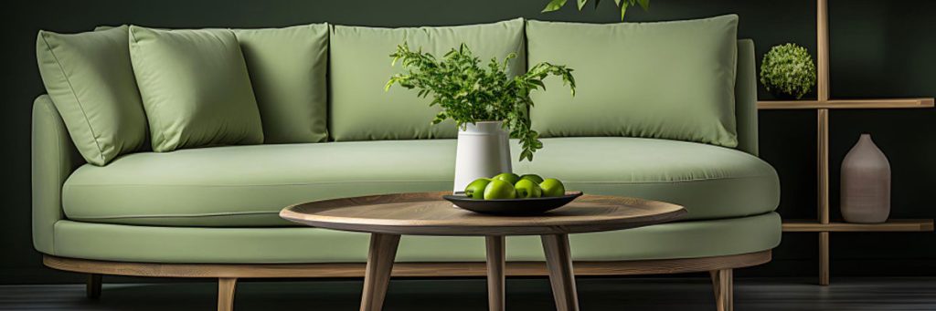 zeleny gauc s drevenymi doplnkami