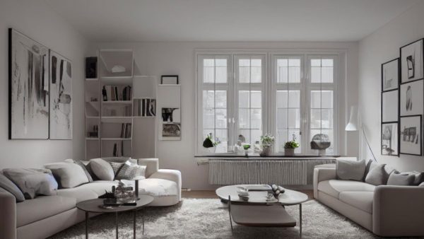 cierno biela kombinacia v obyvacej izbe